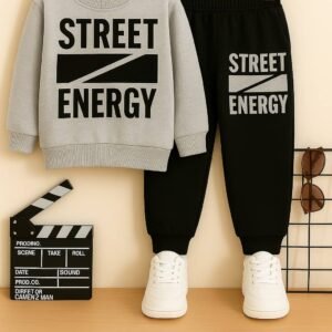 Boys Cotton Blend T-Shirt & Pants Set ( Grey , Pack of 1 )