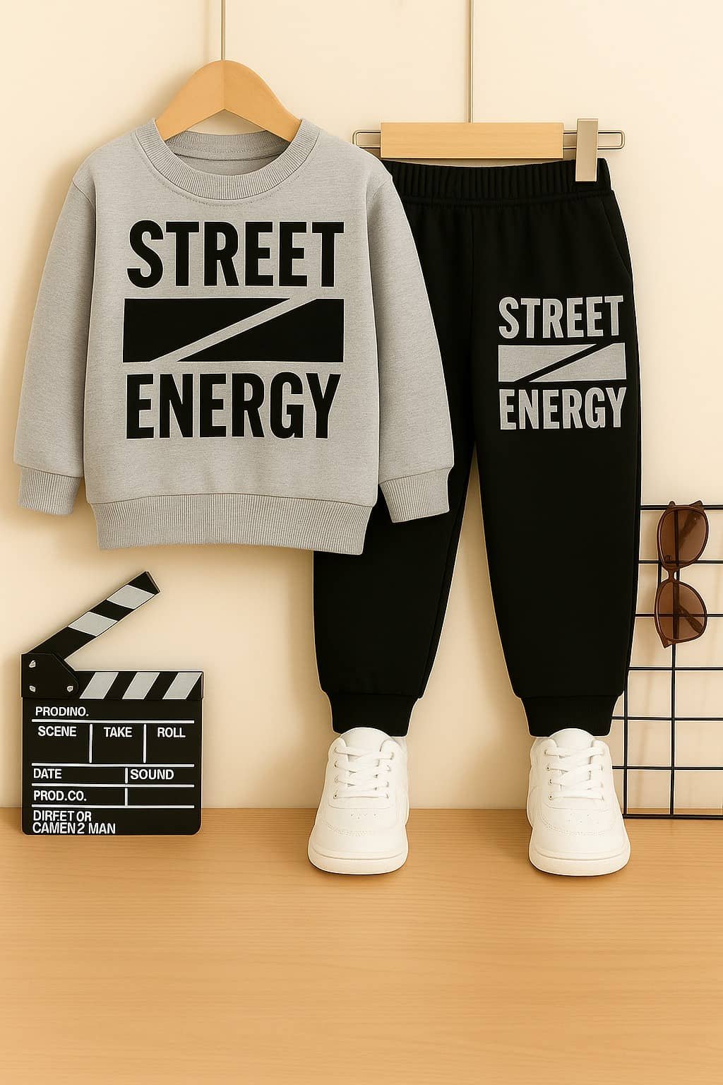 Boys Cotton Blend T-Shirt & Pants Set ( Grey , Pack of 1 )