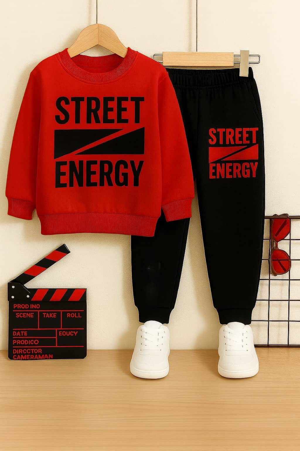 Boys Cotton Blend T-Shirt & Pants Set ( Red , Pack of 1 )