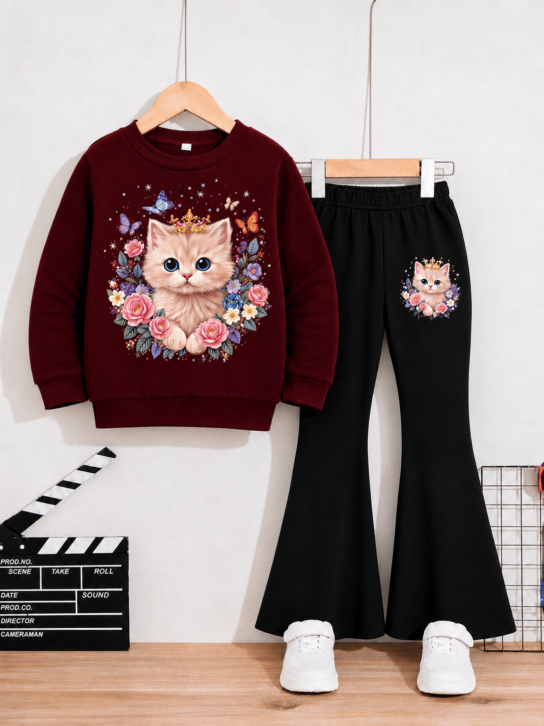 Girls Cotton Blend T-shirt & Pants Set ( Maroon , Pack of 1 )