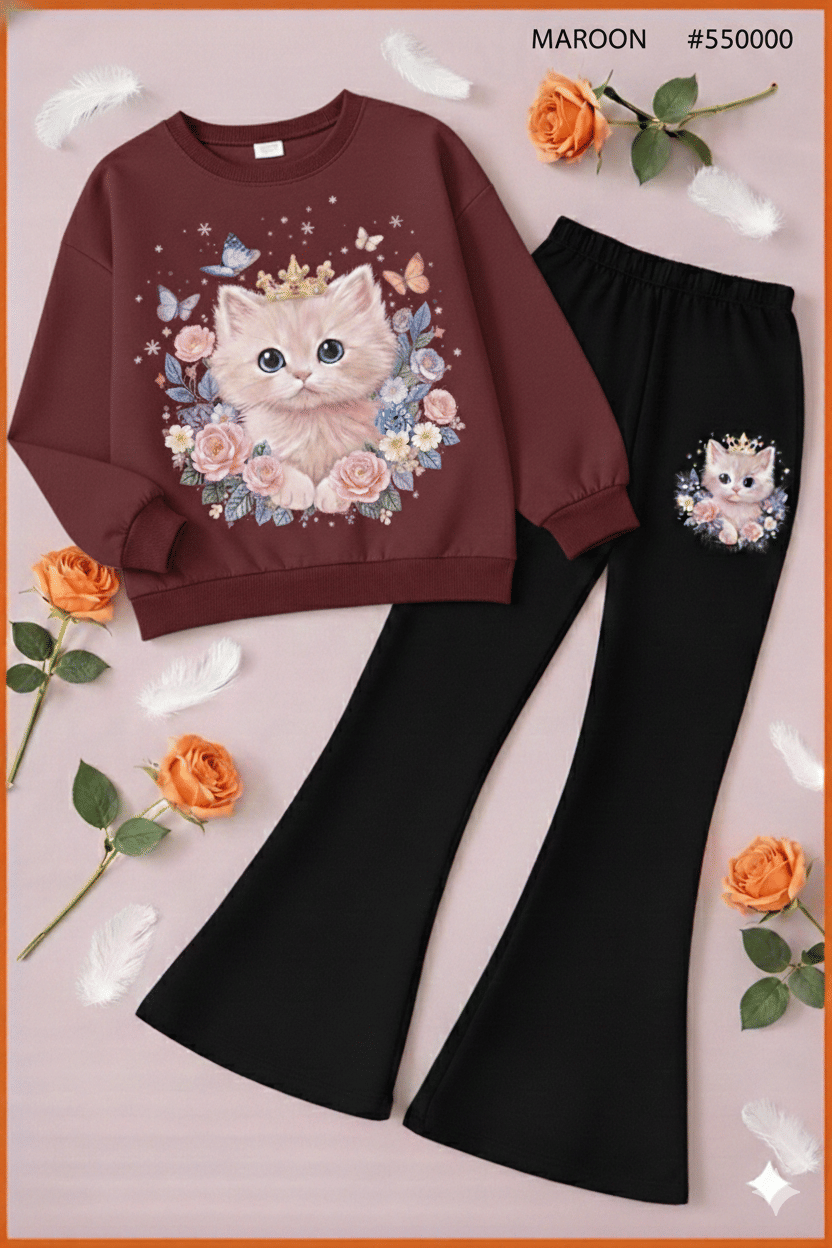 Girls Cotton Blend T-shirt & Shorts Set ( Maroon , Pack of 1 )