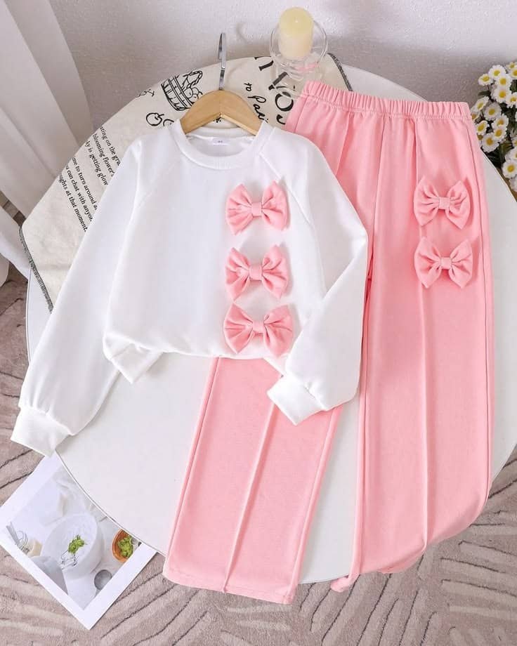 Girls Cotton Blend T-shirt & Pants Set ( Pink , Pack of 1 )