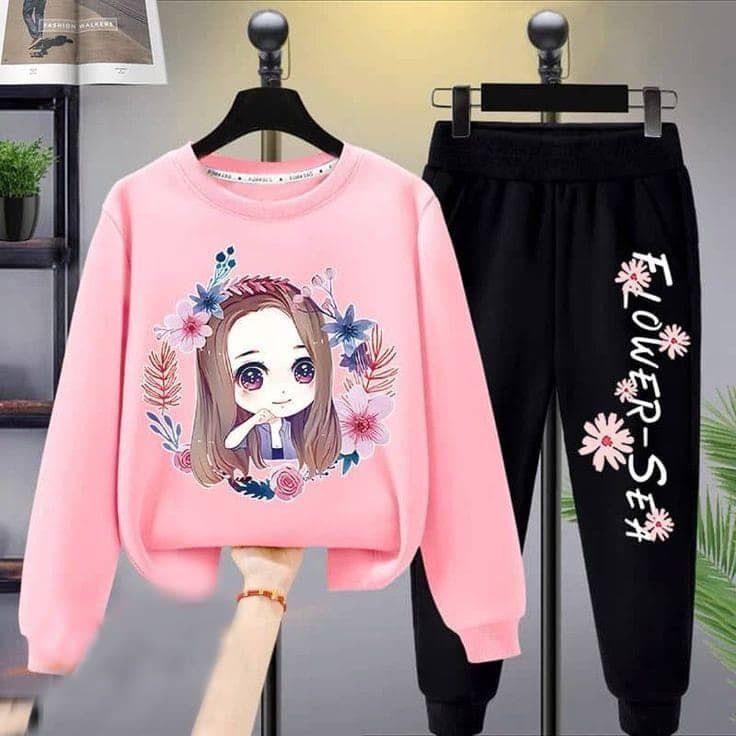 Pack of 1 Girls Cotton Blend Sweatshirt & Joggers ( Pink )