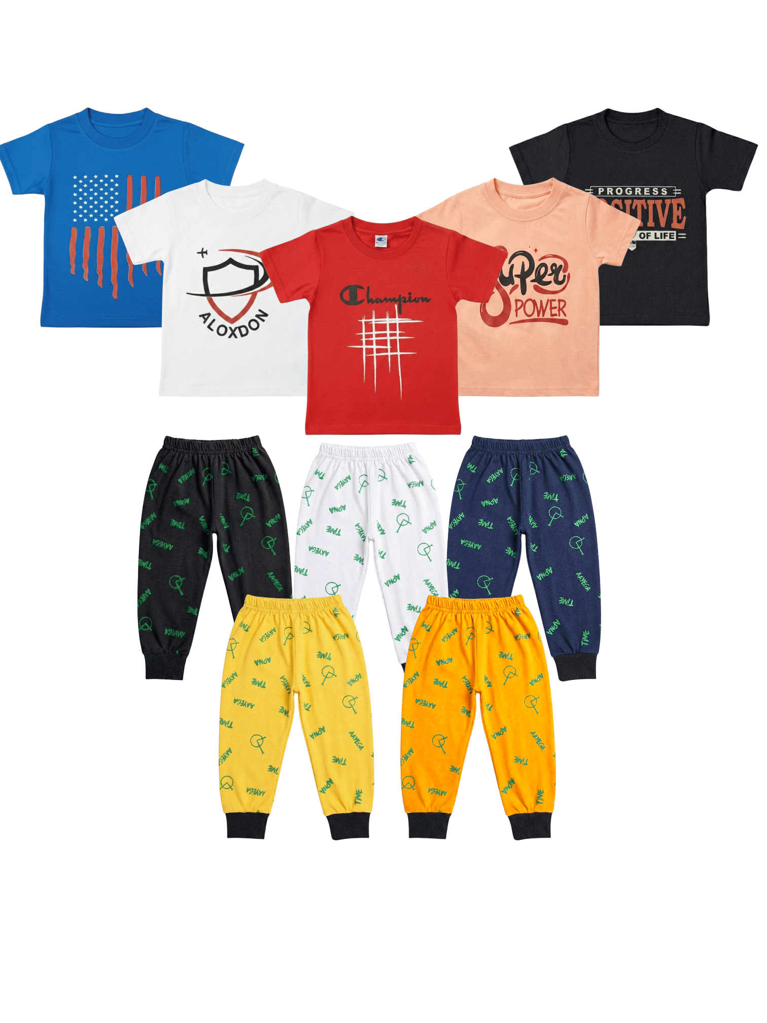 Pack of 5 Boys Cotton Blend T-Shirt & Pants Set ( Multicolor )