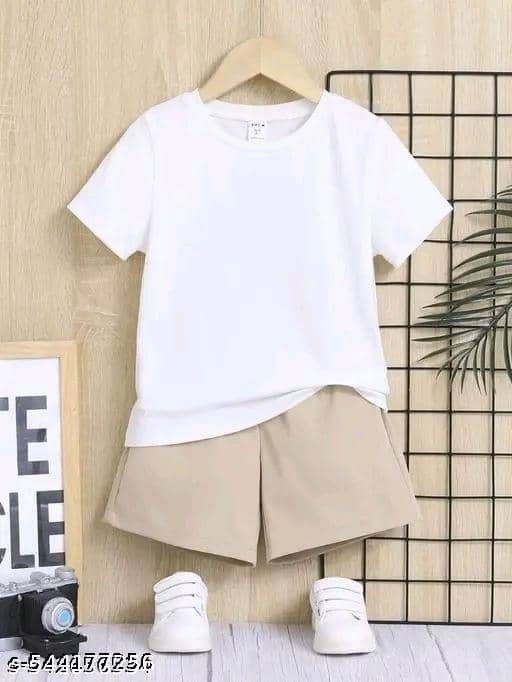 Pack of 1 Unisex Hosiery T-Shirt & Shorts Set ( Khaki ) - Image 3
