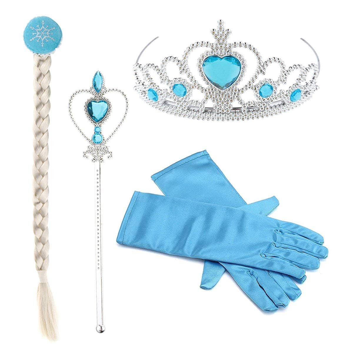 Princess Fairy Dress Set - Head Gear Tiara, Crown, Wand, Gloves, Braid Hair Wig
