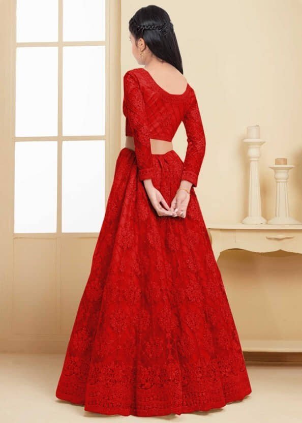 Net Lehenga Choli Set For Girls ( Pack of 1 , Red ) - Image 2