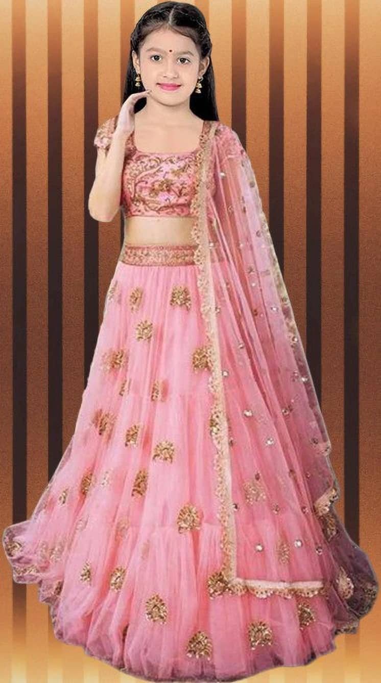 Net Lehenga Choli Set For Girls ( Pack of 1 , Pink )