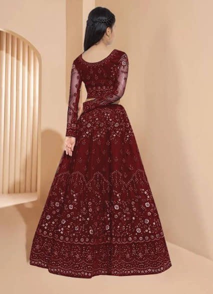 Net Lehenga Choli Set For Girls ( Pack of 1 , Maroon ) - Image 2