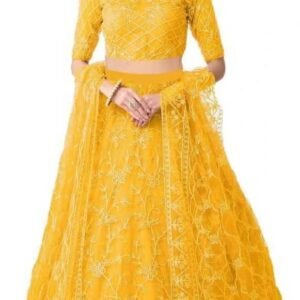 Net Lehenga Choli Set For Girls ( Pack of 1 , Yellow )