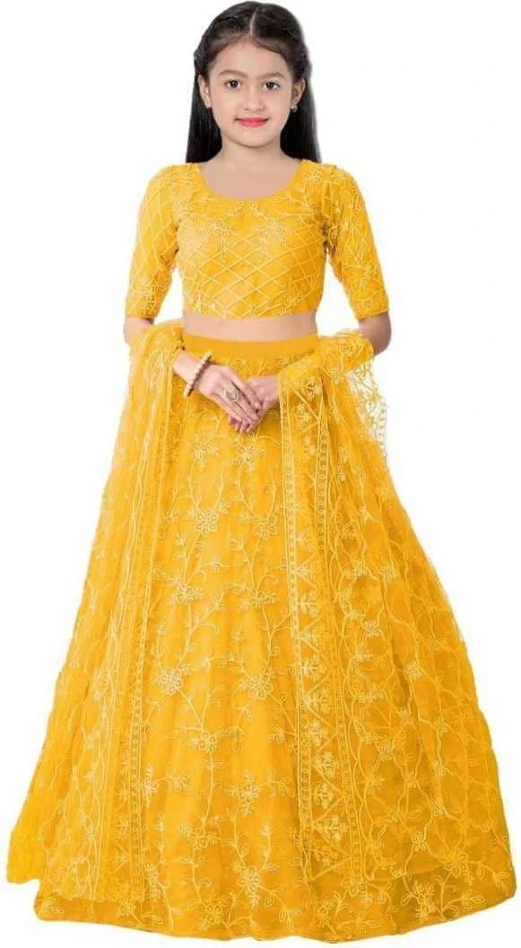 Net Lehenga Choli Set For Girls ( Pack of 1 , Yellow )