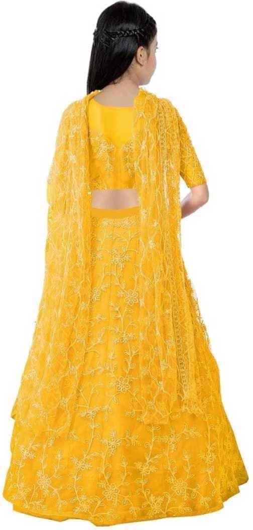 Net Lehenga Choli Set For Girls ( Pack of 1 , Yellow ) - Image 2