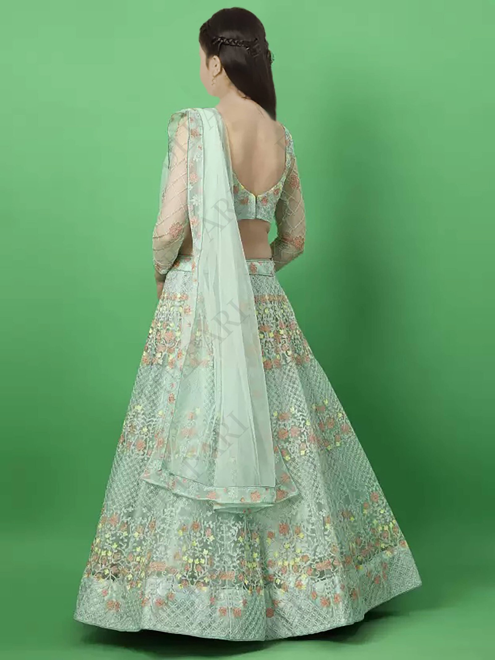 Net Lehenga Choli Set For Girls ( Pack of 1 , Light Green ) - Image 2