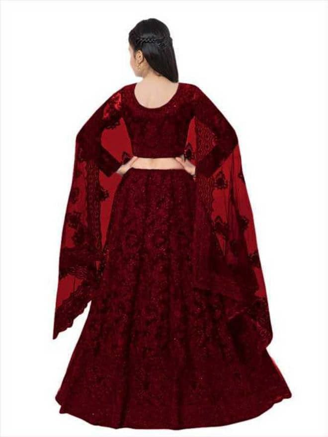 Net Lehenga Choli Set For Girls ( Pack of 1 , Maroon ) - Image 2