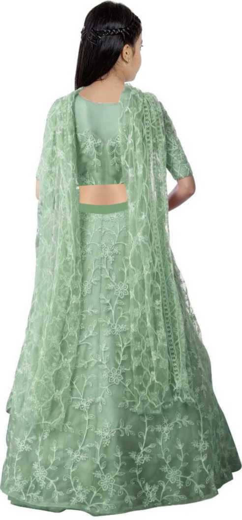 Net Lehenga Choli Set For Girls ( Pack of 1 , Green ) - Image 2