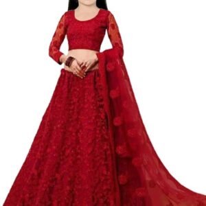 Net Lehenga Choli Set For Girls ( Pack of 1 , Red )