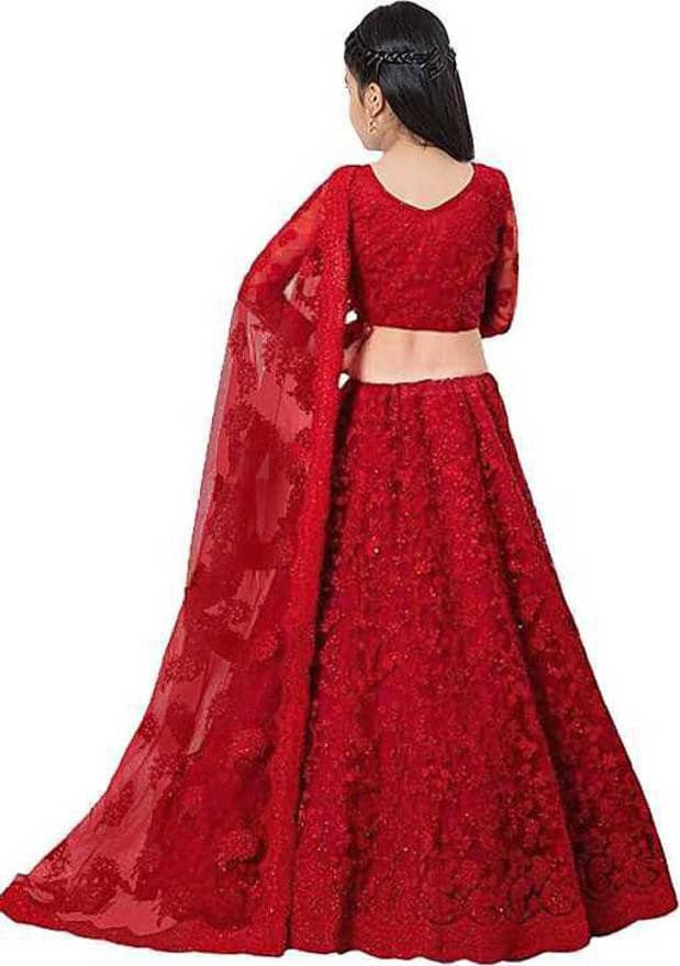 Net Lehenga Choli Set For Girls ( Pack of 1 , Red ) - Image 2