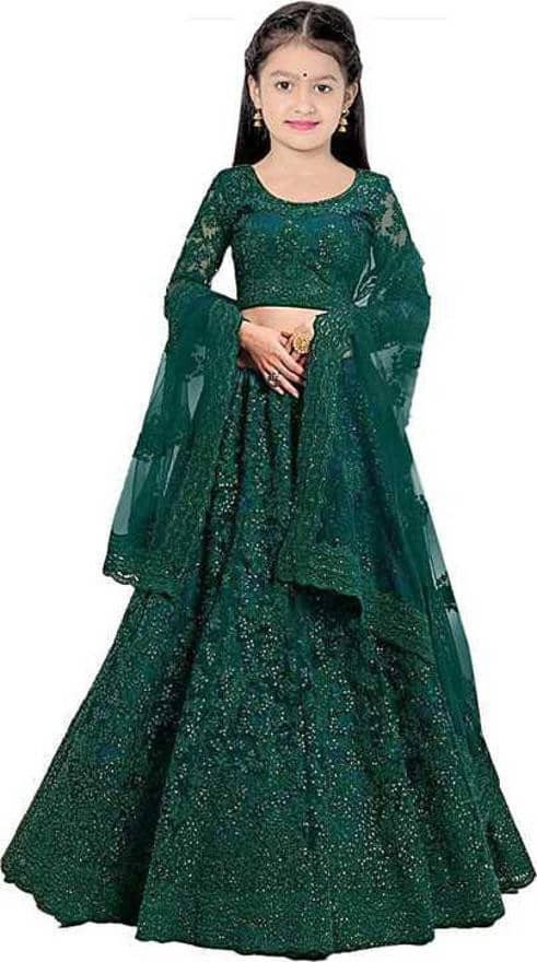 Net Lehenga Choli Set For Girls ( Pack of 1 , Green )