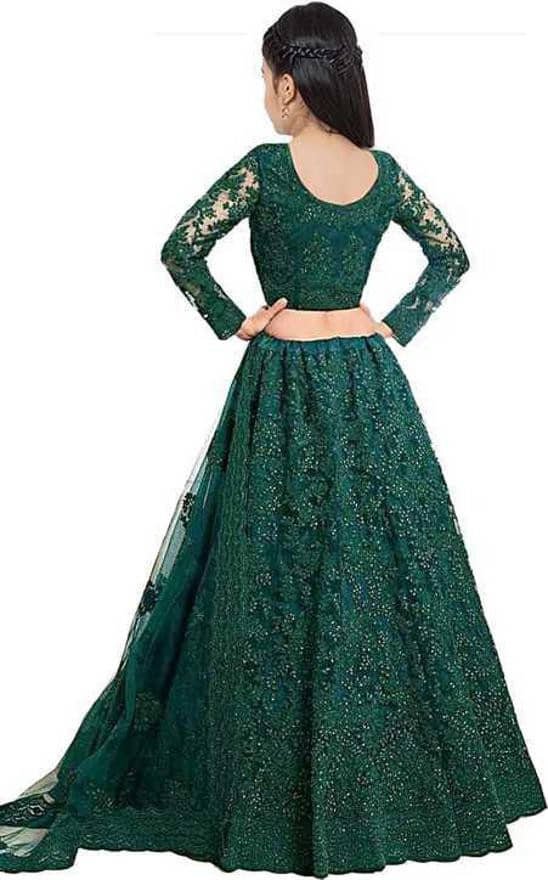 Net Lehenga Choli Set For Girls ( Pack of 1 , Green ) - Image 2