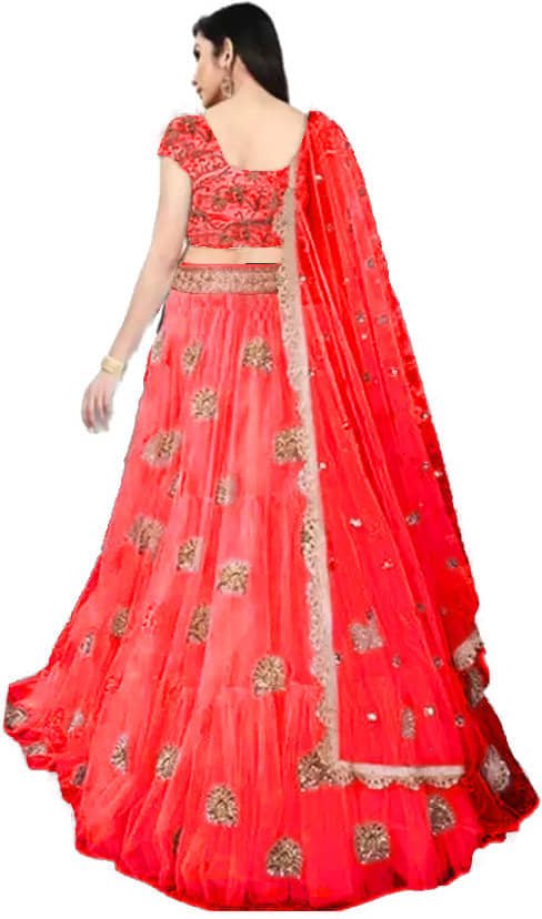 Net Lehenga Choli Set For Girls ( Pack of 1 , Red ) - Image 2