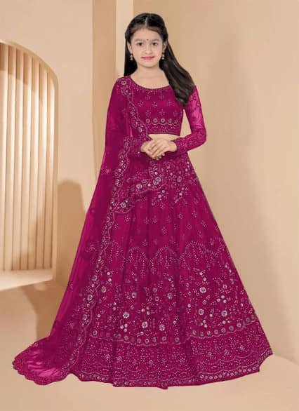 Net Lehenga Choli Set For Girls ( Pack of 1 , Purple )