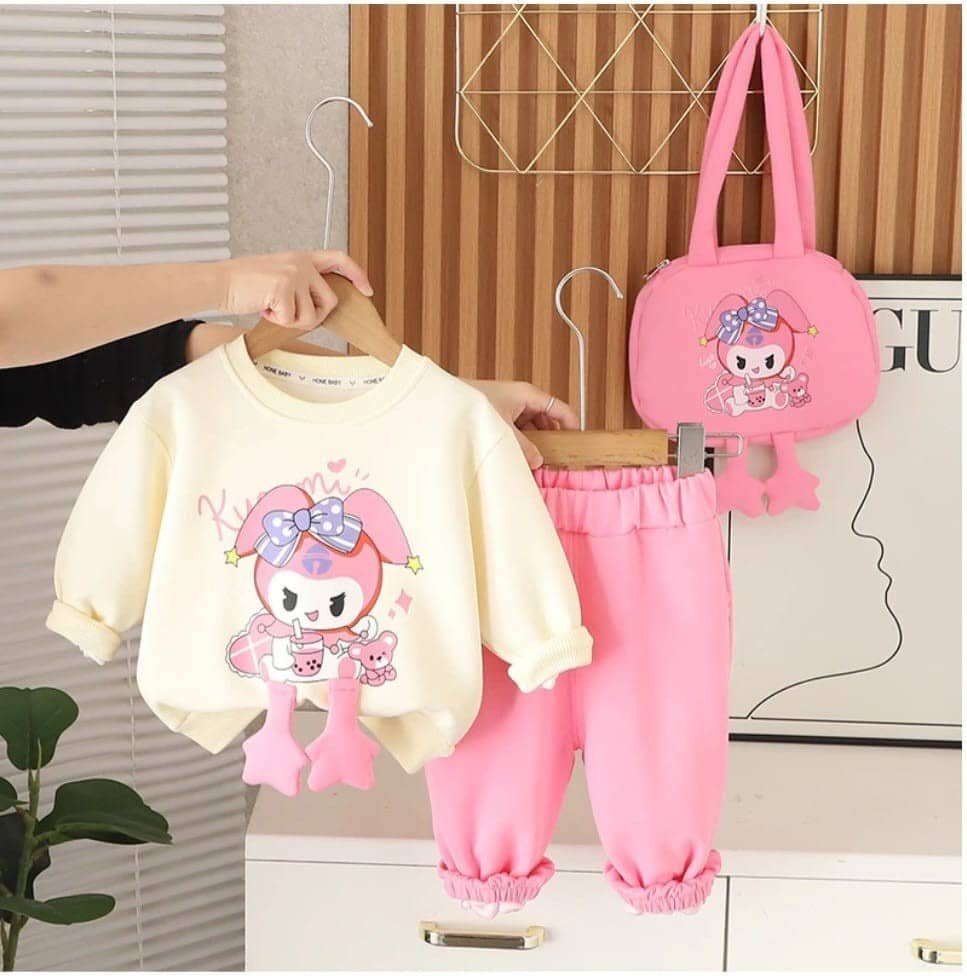 Fahad Girls Cotton Blend Sweatshirt & Joggers Set ( Cream , Pack of 1 )