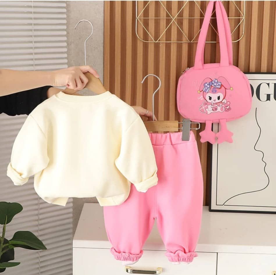 Fahad Girls Cotton Blend Sweatshirt & Joggers Set ( Cream , Pack of 1 ) - Image 2