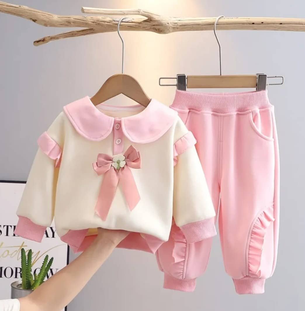 Fahad Girls Cotton Blend T-shirt & Pants Set ( Pink , Pack of 1 )