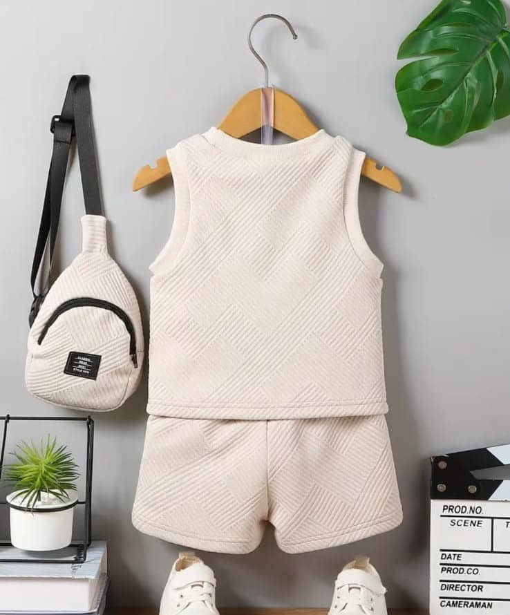 Fahad Unisex Cotton Blend T-Shirt & Shorts Set ( Off White , Pack of 1 ) - Image 2
