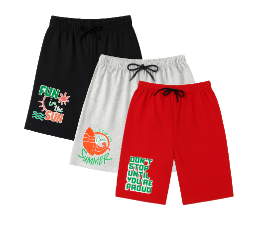 Faiqa Pack of 3 Cotton Shorts For Boys ( Multicolor )