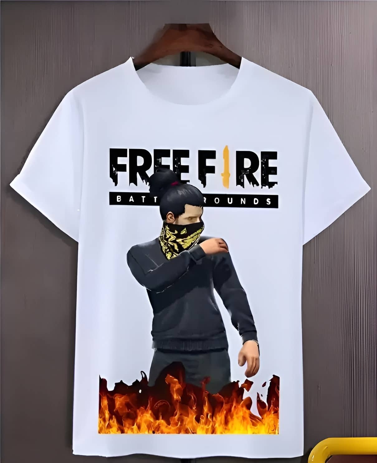 Boys Anime Free Fire Round Neck White Polyester Half Sleeves Tshirt