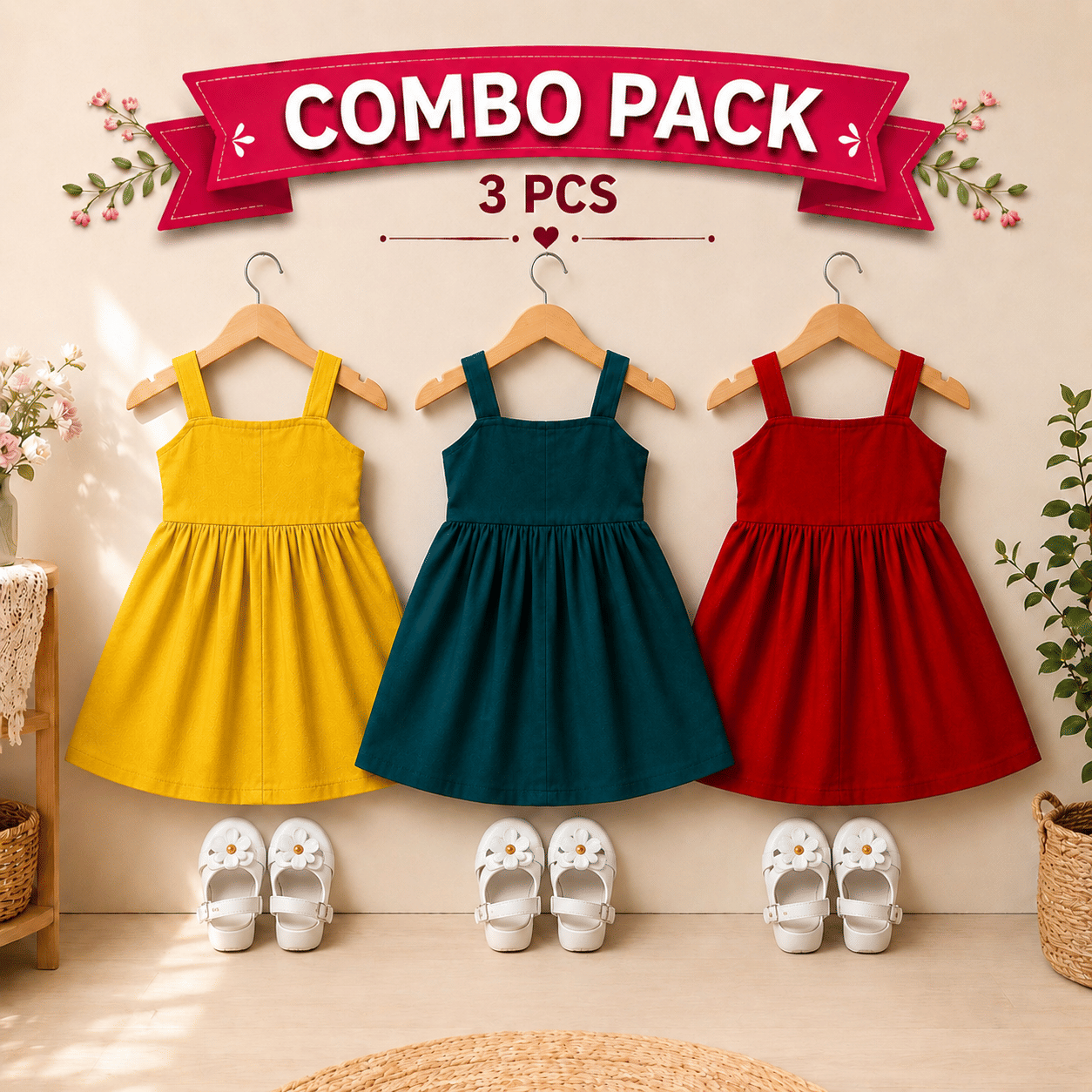 Cotton Blend Frock For Baby Girls ( Pack of 3 , Multicolor ) - Image 2
