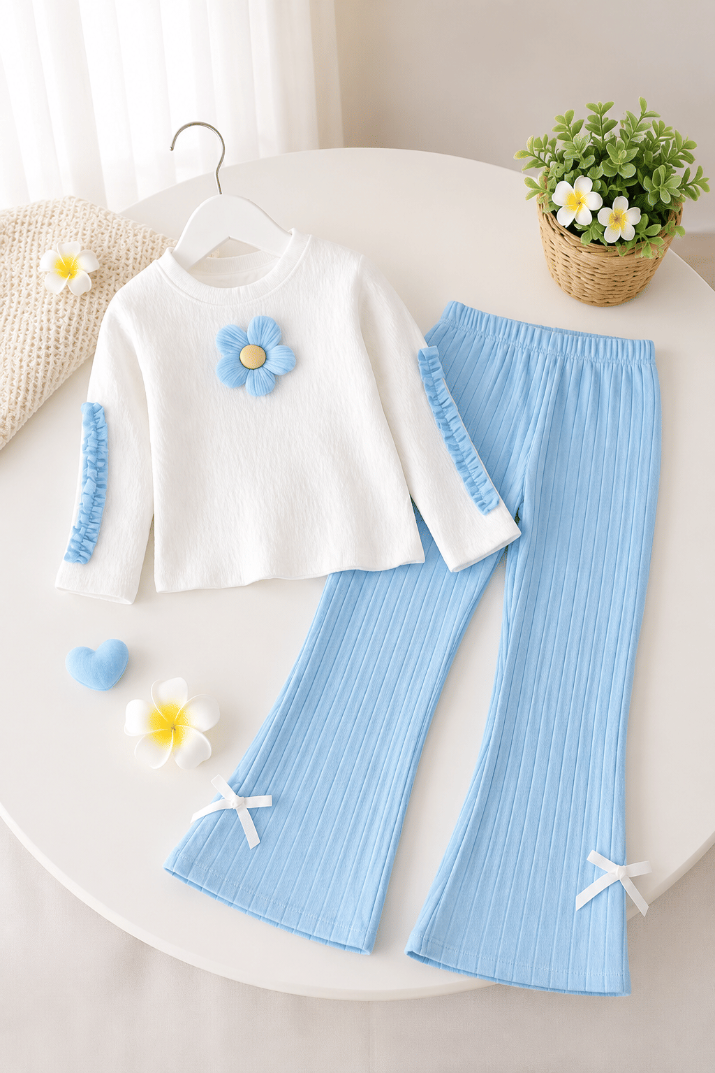 Girls Cotton Blend Top & Pant Set ( Blue , Pack of 1 )