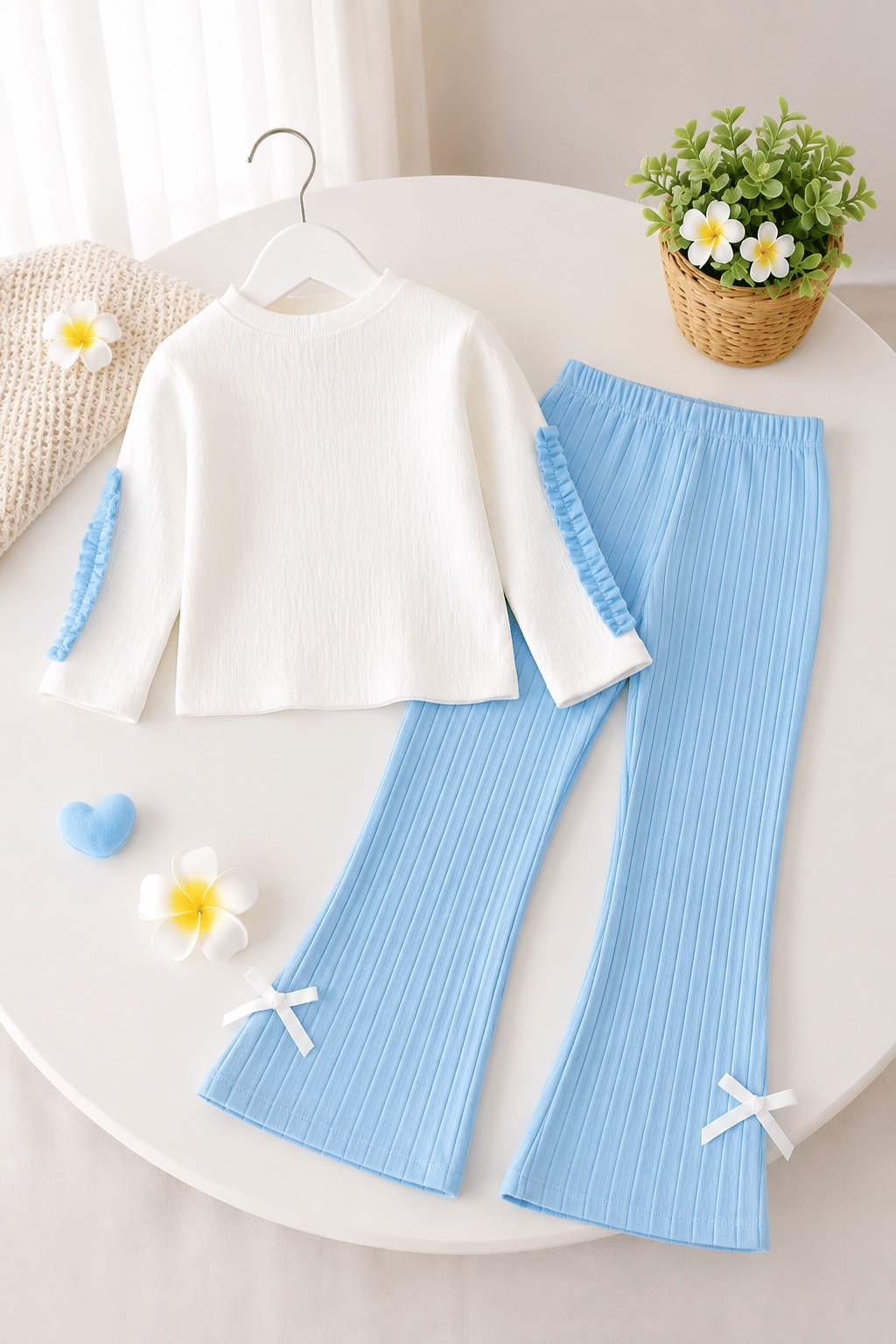 Girls Cotton Blend Top & Pant Set ( Blue , Pack of 1 ) - Image 2