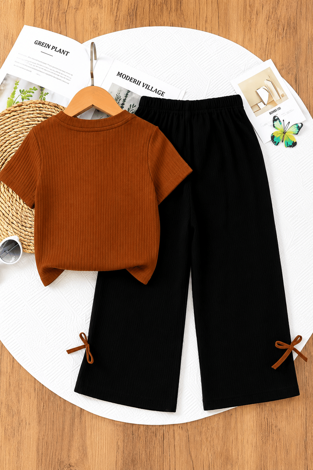 Girls Cotton Blend Top & Pant Set ( Brown , Pack of 1 ) - Image 2
