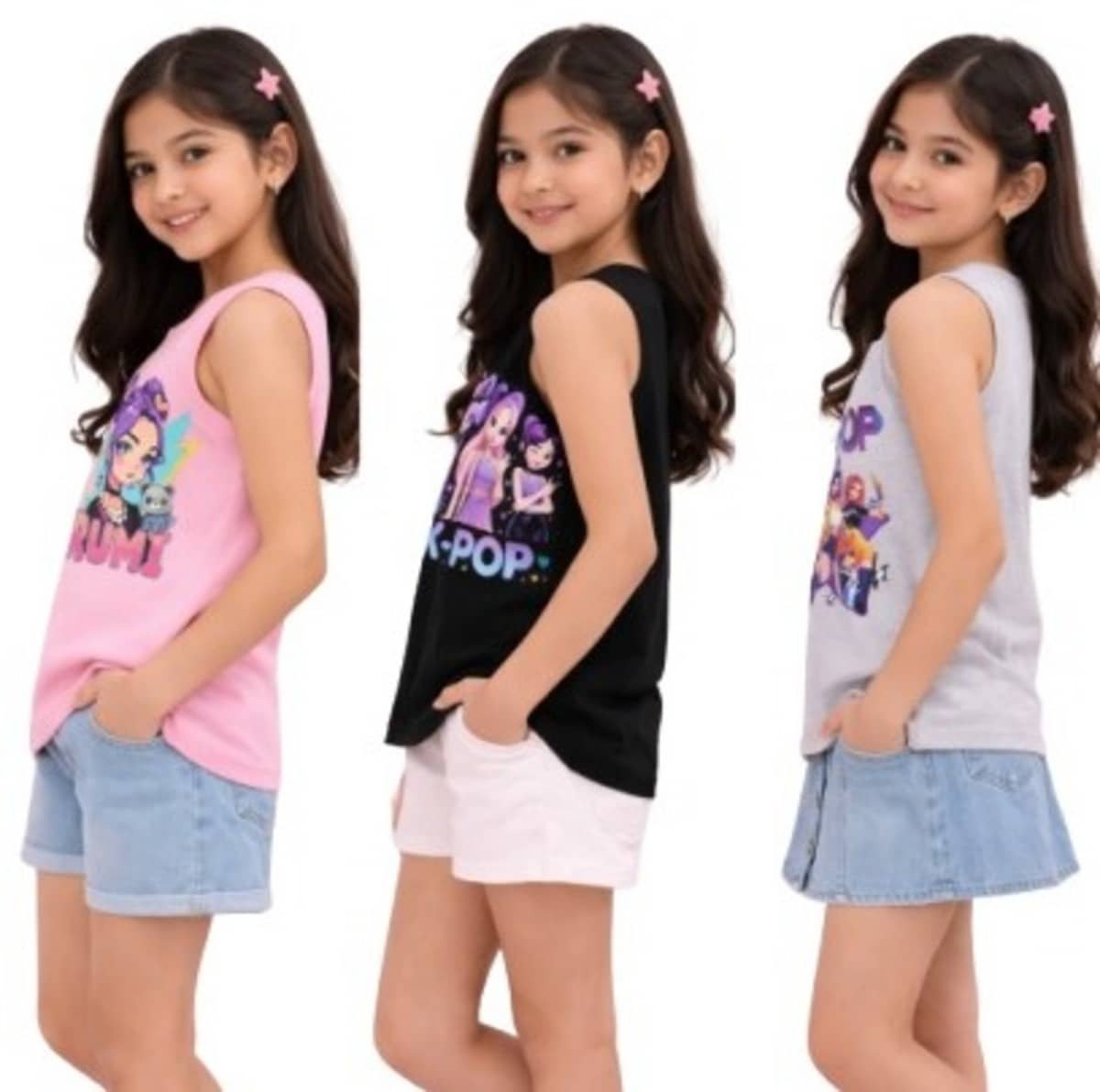 Pack of 3 Girls Cotton Blend T-Shirt ( Multicolor ) - Image 4