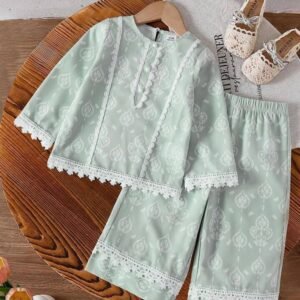 Ganesh Collection Girls Cotton Blend Kurti with Palazzo ( Pack of 1 , Mint Green )