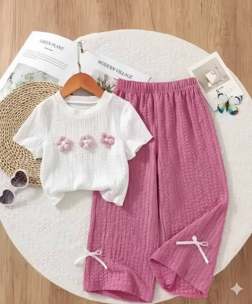 Ganesh Collection Pack of 1 Girls Cotton Blend T-shirt & Pants ( Pink )