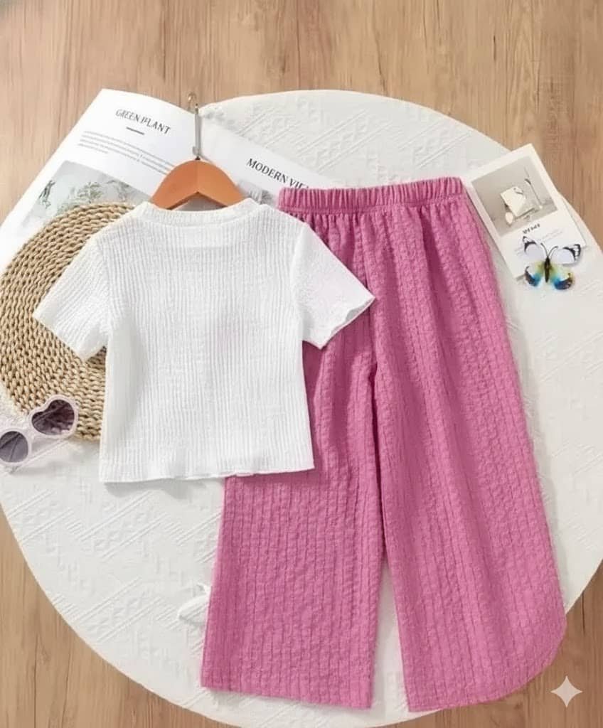 Ganesh Collection Pack of 1 Girls Cotton Blend T-shirt & Pants ( Pink ) - Image 2