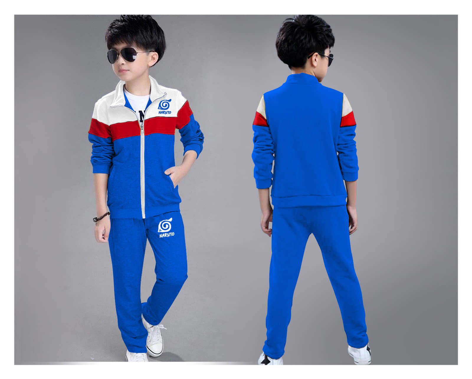 Gudpig Pack of 1 Boys Cotton Blend Sweatshirt & Trackpant Set ( Blue )