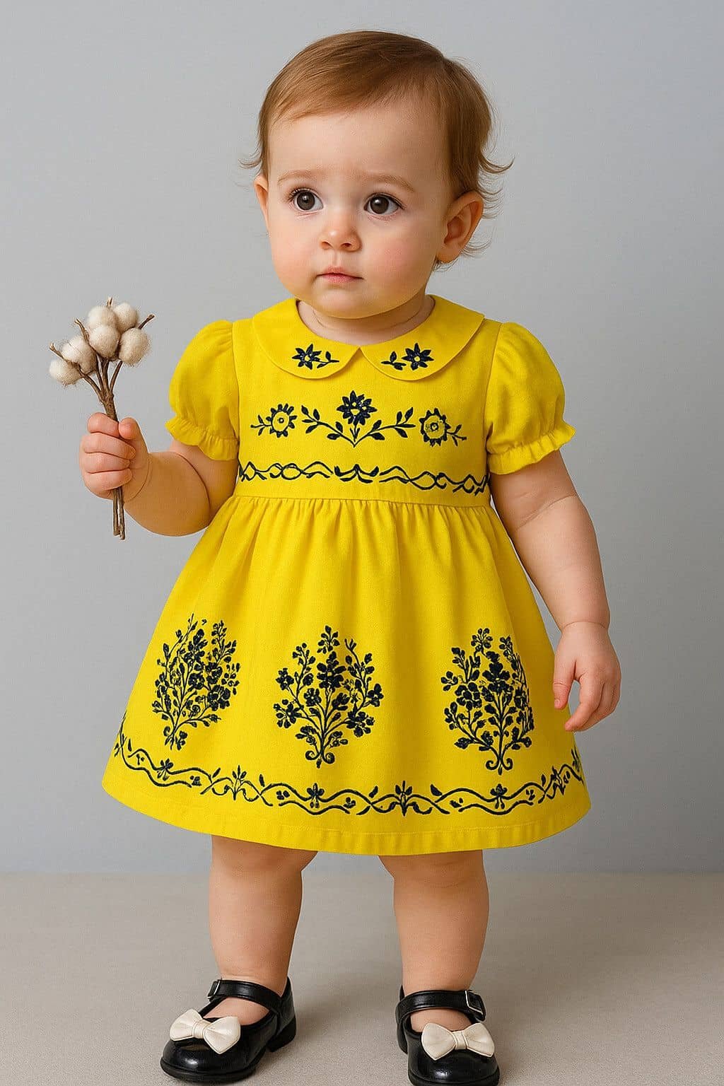 & Viscose Dress For Baby Girls ( Pack of 1 , Yellow )