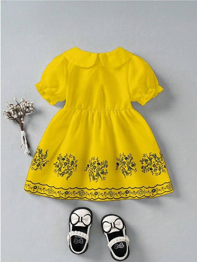 & Viscose Dress For Baby Girls ( Pack of 1 , Yellow ) - Image 2