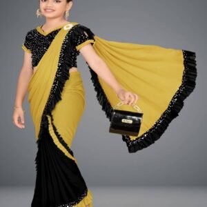 Lycra Saree For Girls ( Mustard , Pack of 1 )
