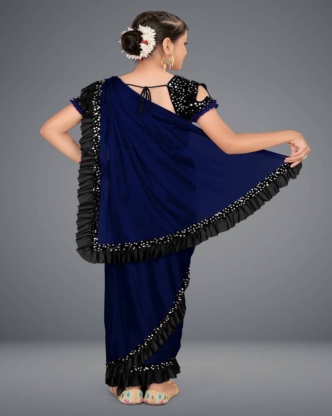 Lycra Saree For Girls ( Navy Blue , Pack of 1 ) - Image 2