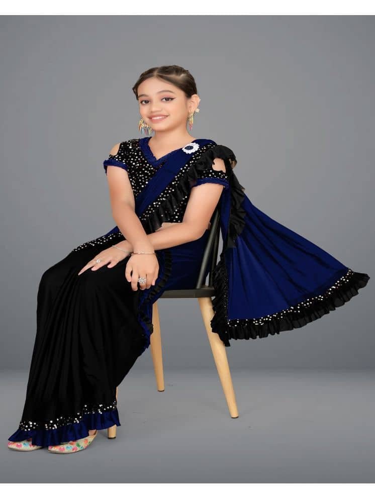 Lycra Saree For Girls ( Navy Blue , Pack of 1 ) - Image 4