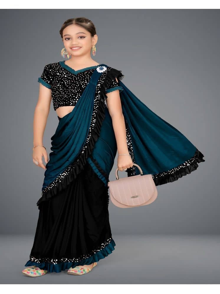 Lycra Saree For Girls ( Navy , Pack of 1 )