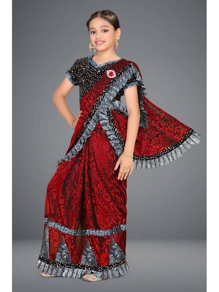 Lycra Saree For Girls ( Red , Pack of 1 )