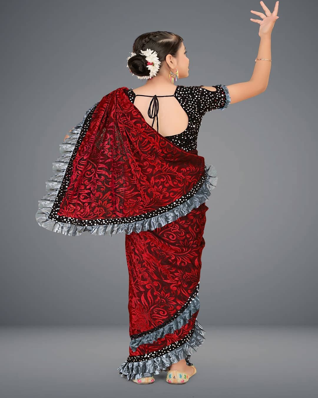 Lycra Saree For Girls ( Red , Pack of 1 ) - Image 3