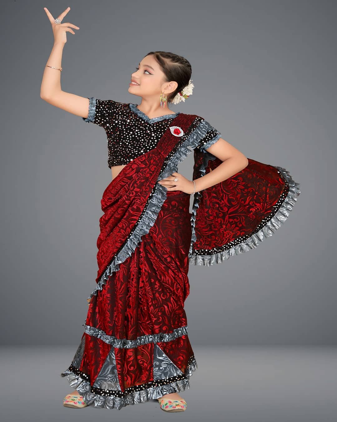 Lycra Saree For Girls ( Red , Pack of 1 ) - Image 4