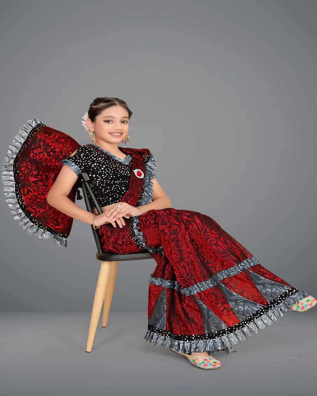 Lycra Saree For Girls ( Red , Pack of 1 ) - Image 5
